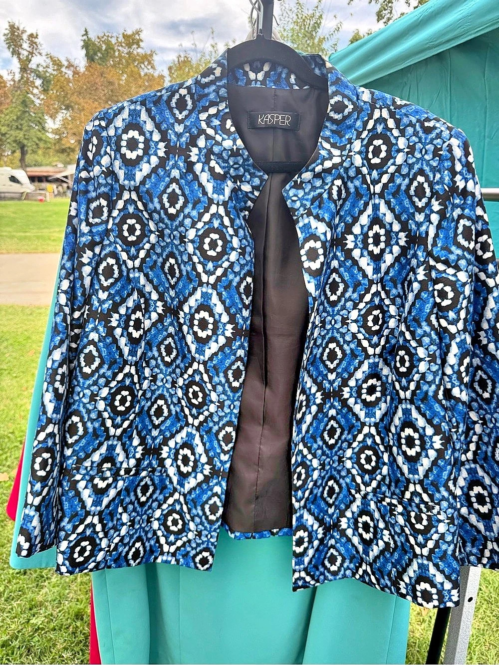 Kasper Geometric Blue & Black Blazer Like New